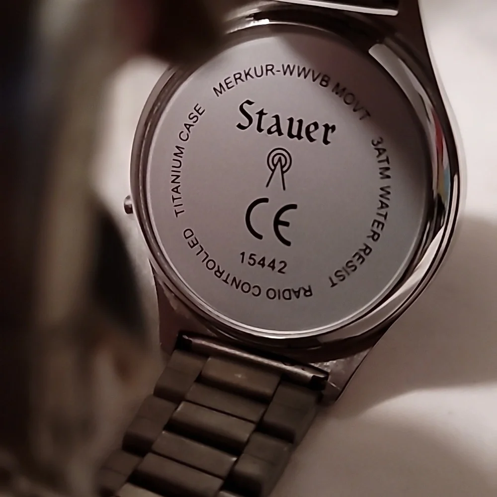 Stauer Mens Atomic Watch Titanium Radio‎ Controlled 15442 Silvertone New Battery